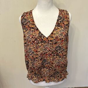 Evereve navy gold floral paisley sleeveless blouse Size S EUC